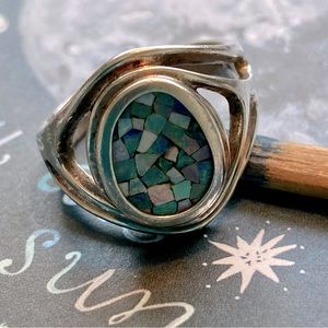 Crackled Glass Art Antiqued Silver Ring